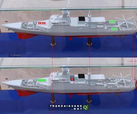 So sánh thiết kế Project 20385 lớp Gremyashchy (trên) và Project 20381 lớp Steregushchy (dưới)  